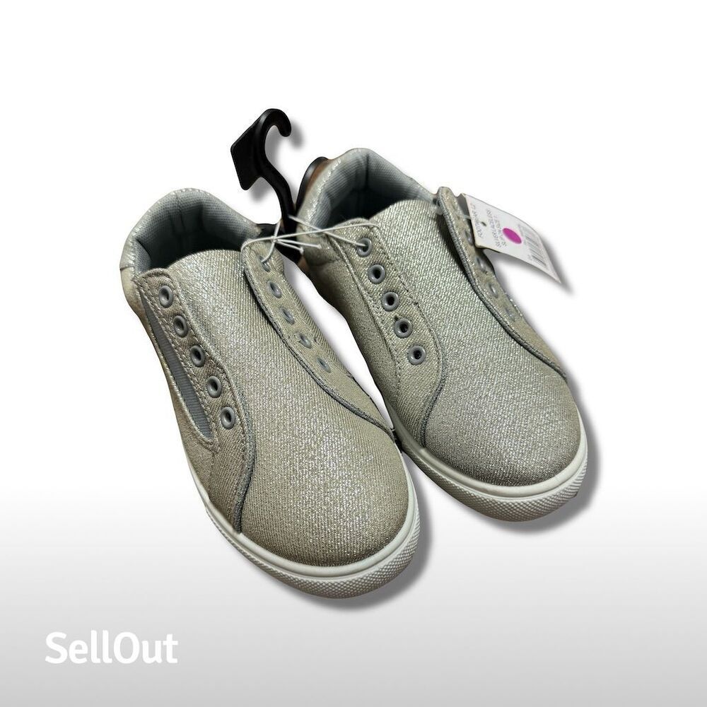 Extremely Me Girls' Silver Glitter Laceless Slip-On Sneakers Size 1 - Picture 2 of 6